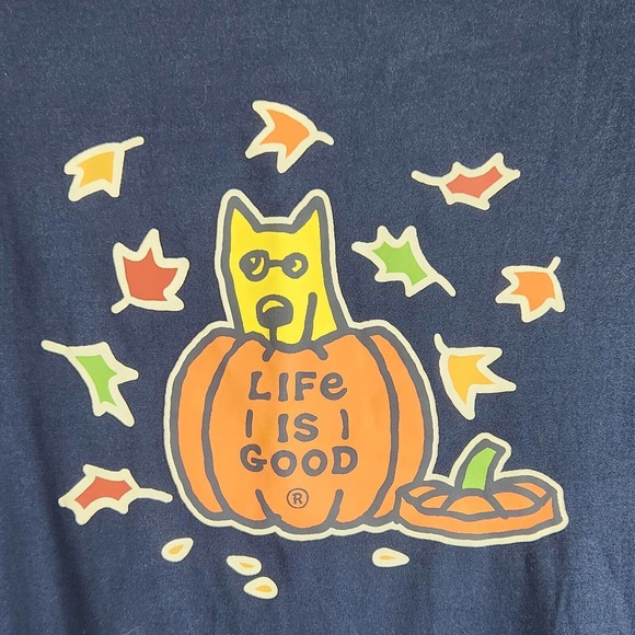 Life Is Good Sleep Shirt Women M Halloween Blue Long Sleeve Fall Pumpkin Dog NWT - Picture 3 of 8